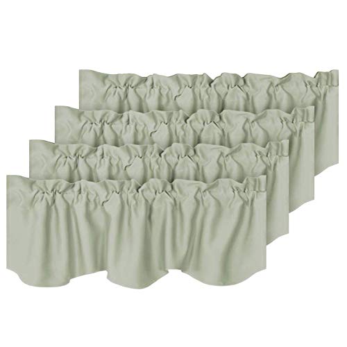 H.VERSAILTEX 4 Panels Blackout Curtain Valances for Kitchen Windows/Living Room/Bathroom Privacy Protection Rod Pocket Decoration Scalloped Window Valance Curtains, 52" W x 18" L, Light Sage
