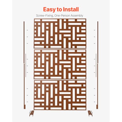 VEVOR Metal Privacy Screen, 47" W x 76" H, Outdoor Privacy Screens 3-Panel, Freestanding Outdoor Divider with Stand, Decorative Garden Steel Privacy Fence for Balcony Patio Indoor Room Hot Tub Brown by VEVOR - Image 5