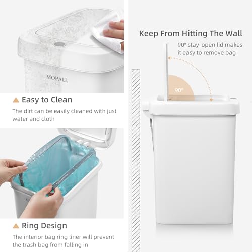 MOPALL 2.7 Gallon Small Bathroom Trash Can with Lid Soft Close, Garbage Can with Press Top Lid & Foot Pedal, Step Trashcan Slim Trash Bin Waste Basket for Toilet, Office, Bedroom, Kitchen, Living Room