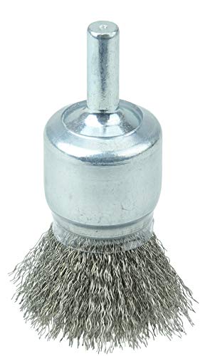 Image of Weiler 11013 Coated Cup Crimped Wire End Brush 3 /4 inch, .006 inch Stainless Steel Fill, Made in the USA