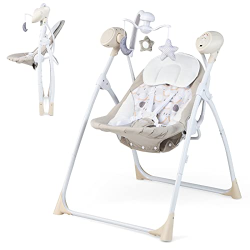 Image of BABY JOY Baby Swing, Portable Baby Rocker with 5 Swing Speeds, 3-Position Adjustable Backrest, 3 Timer Settings, 12 Melodies & 5 Natural Sounds, Electric Compact Baby Swings for Infants