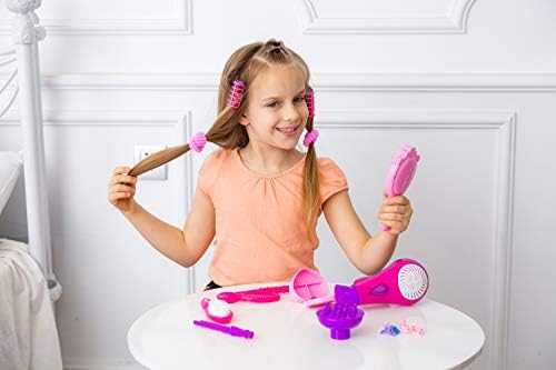 JOYIN Cute Little Girls Doll Beauty Fashion Salon Toy Kit Pretend Play Set with Toy Hairdryer, Mirror and Other Accessories