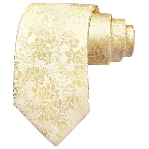 GUSLESON Light Yellow Tie for Men Floral Fashion Wedding Necktie Business Party (1037-42)