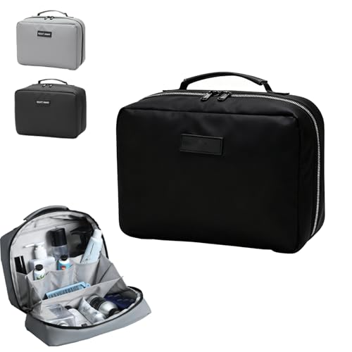 Elite Accordion Toiletry Bag for Men, Huge Capacity Travel Organizer with Wet/Dry Separation, Easy-Clean Washable Bag & Multi-Compartments (Black)