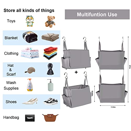 Exsun Hanging Closet Organizer,Hanging Closet Basket With Sturdy Hooks And Extra Side Pocket, Foldable Hanging Storage Use For Wardrobe, Bedroom, Bathroom, Camping & Rv, Gray, 33.2"X10"X14", 2-Packs #TOP5