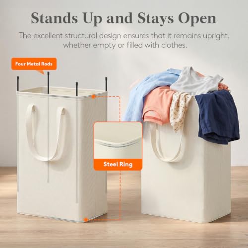 Image of Lifewit Slim Collapsible Laundry Basket with Handles, 50L, Ivory