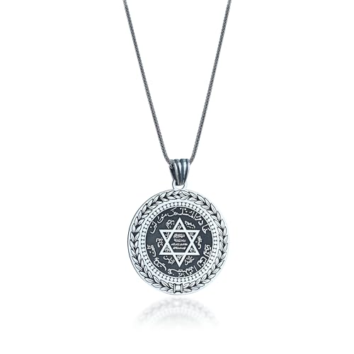 Men's 925k Sterling Silver Seal of Solomon Pendant Necklace -