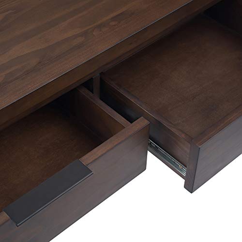 Simplihome Hollander Solid Wood 60 Inch Wide Contemporary Modern Wide Console Sofa Entryway Table In Warm Walnut Brown With Storage, 3 Drawers , For The Living Room, Entryway And Bedroom #TOP3