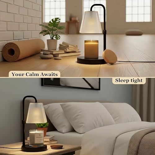 Image of JIMEI Candle Warmer Lamp with Timer Electric Wax Warmer for Scented Wax Melt Warmer Light Melter for Jar Candles Dimmable Adjustable Height Gifts for Women Mom House Warming Frossted Glass Black