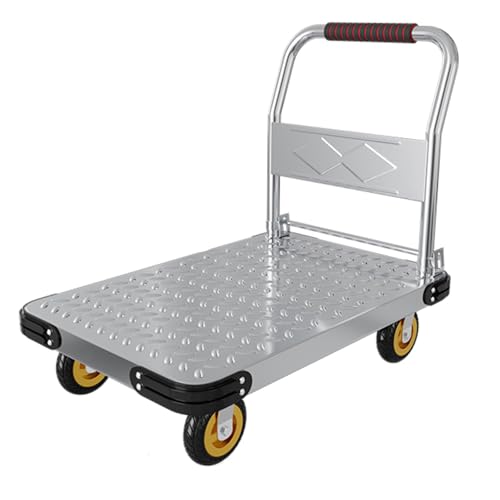 Chariot à plateforme pliable en métal robuste avec poutres en acier renforcé, roues épaisses industrielles, protection contre les collisions aux quatre coins, capacité de charge de 1100 kg
