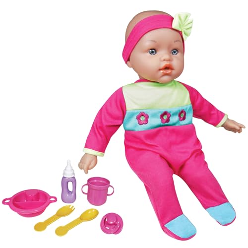 Lissi: 15" Moving Face Baby Doll - Pink-Green-Blue- Floral - Interactive Doll & Feeding Care Accessories, Sucks On Pacifier & Makes Noises, Kids 2+