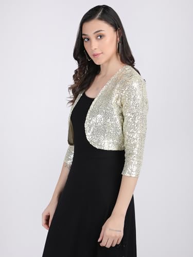 Image of Women Cropped Length Sequinned /Embroidered Front Open Shrug /Bolero with Lining