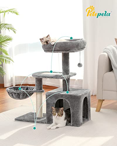 Petepela Cat Tree For Small Cats, Plush Tower With Large Cat Condo, Deep Hammock And Sisal Scratching Post For Kittens #TOP4