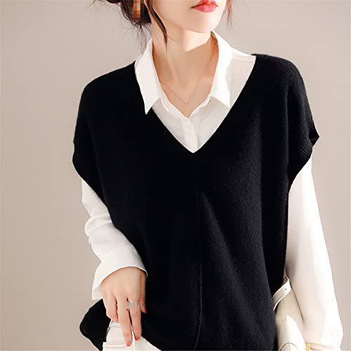 100% Cashmere Short Sweater Vest Sleeveless V Neck Pullover Sweater Solid Knit Pullover Vest (Beige M)4