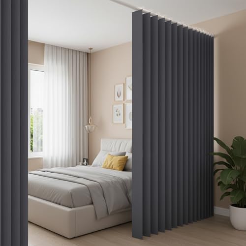 Raumteiler Vorhang Extra Breit H213xB254CM Wasserdicht, Raumtrenner Vorhänge mit Haken, Schrankvorhang Faltbarer Raumteiler für Bad/Schlafzimmer/Wohnzimmer/Büro/Sichtschutz(Dunkelgrau)