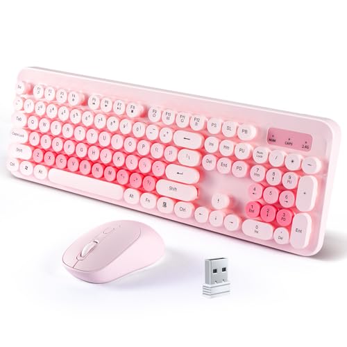 LAMA Colorful Wireless Keyboard and Mouse Combo, Full-Sized Bluetooth Round Keyboard, Adjustable DPI Mouse, 2.4GHz USB Receiver, Silent Keyboard and Cute Mouse for PC, Windows, MAC, Desktop, Laptop,PK by LAMA - Used condition - US$16.84