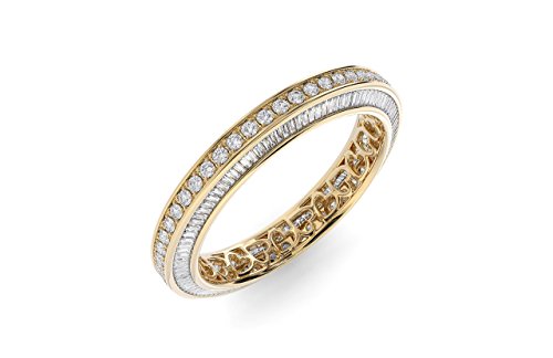 Image of 1.00 Carat Round Brilliant & Baguette Cut Diamonds Full Eternity Ring in Gold and Platinum (18ct White Gold, M)|Luxury Deluxe Collection for Gift