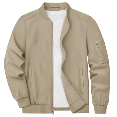 Image of KEFITEVD Men's Summer Baseball Jacket Thin Bomber Jackets Lightweight Coats with Pockets, Khaki, S