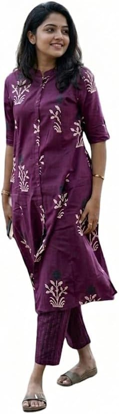 Coord Set for Women Cotton Poly Rayon - Turkish Co Ord Set for Women Stylish Mandarin Neck Floral Print Western Co Order Sets for Womens, Wear as Office Coat, Travel Cord, Cot (M) (M)