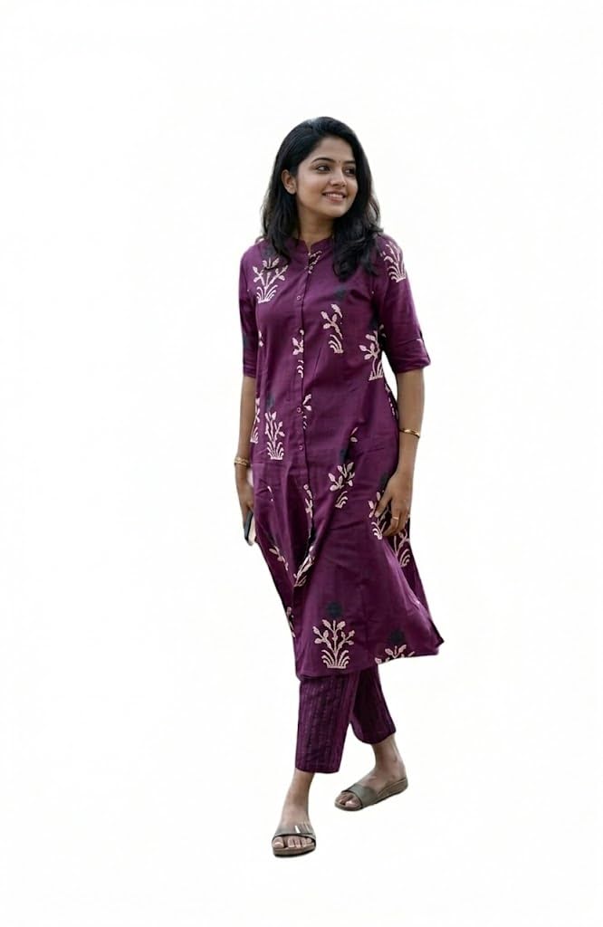 Coord Set for Women Cotton Poly Rayon - Turkish Co Ord Set for Women Stylish Mandarin Neck Floral Print Western Co Order Sets for Womens, Wear as Office Coat, Travel Cord, Cot (M) (M)