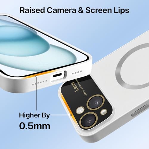 Image of Vaku Luxos Premium Polarized Leather Back Cover for iPhone 15 Plus Texture Full Lens Protection Silicon Case Scratch Resistant Slim Thin Compatible with Mag-Safe - White