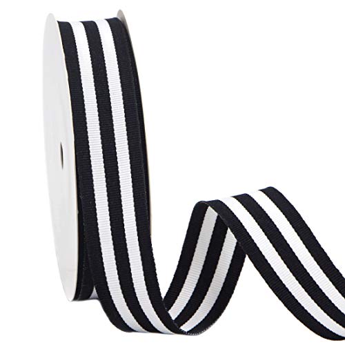 Ribbli Black and White Striped Grosgrain Ribbon 7/8-Inch x10-Yard Use for Gift Wrapping Party Decoration All Crafting and Sewing