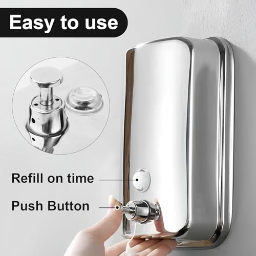 Image of Heavy Duty Soap Dispenser Wall Mount Stainless Steel Soap Dispenser Manual Liquid Pump Rust-Proof Leak Free Pump for Commercial & Home Kitchen Bathroom (34 fl.oz. /1000ml)