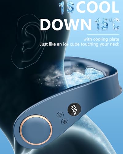 Neck Fan with Cooling Plate,Portable Air Conditioner Fan with AC,5500mAh Powerful Bladeless Personal Headphones Quiet Neck Cooler,Mini Cordless Wearable USB Hands Free Cool Fan for image 4
