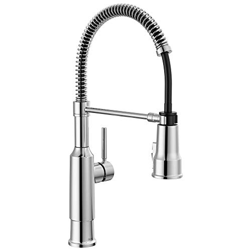 Delta Theodora Pro Style Commercial Kitchen Faucet with Pull Down Sprayer, Chrome Single Hole Kitchen Sink Faucet, Single Handle, Chrome 18804Z-DST by DELTA - Used condition - US$129.26