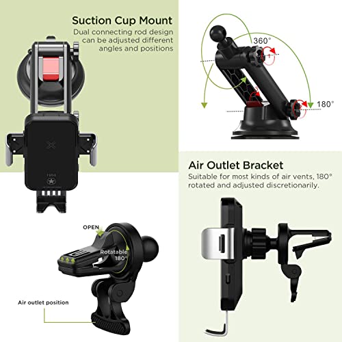 15W Fast Wireless Car Charger Mount - Wireless Charging Car Mount Auto-Clamping.windshield/Air Vent Phone Holder,Quick Charging For Iphone 8/9/10/11/12/13/14 Pro/Max/Xs/Xr/X/8/Plus Samsung Galaxy #TOP4