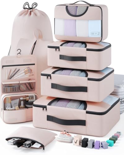 Veken 8 Set Packing Cubes for Travel Essentials, Suitcase Organizer Bags in 4 Sizes, Carry-On Luggage Accessories with Laundry Bag, Airplane Must Have, Gifts for Women Men