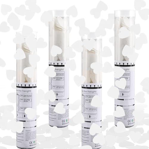 FePen Canon Tire Confettis Mariage et Anniversaire - 4pcs, Tubes Confettis Biodégradables en Papier Blanc