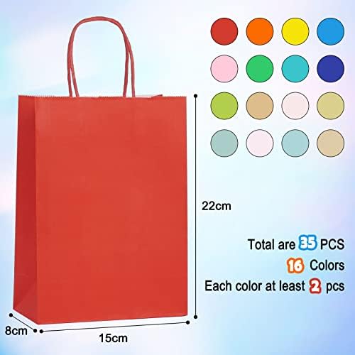 TOGOU2S Paper Party Bags, 35PCS 16 Colors Paper Bags with Handles, Colored Paper Bags for Kids Party, Boys Grils Party Bags, Sweet Bags for Birthday, Christmas, Halloween, Wedding, Party Supplies