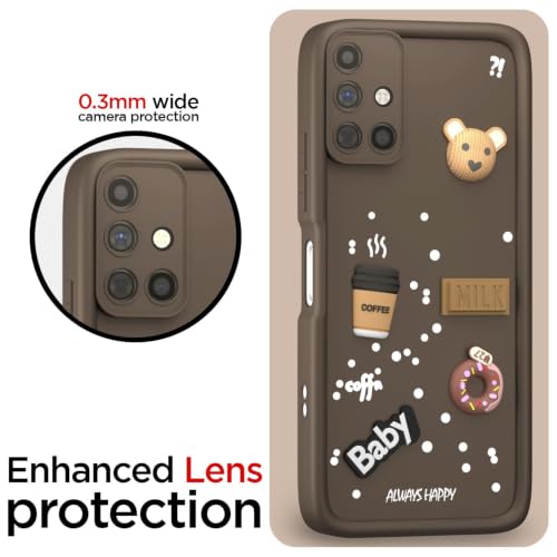 Image of Bintage Back Cover Compatible for Samsung Galaxy A71 | Cute 3D Taddy Ball Bear Milk Cake Coffee Silicon Case Full Body & Camera Protection - Brown