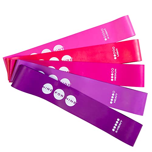 Nine For Nine 12"X2" Latex Free Exercise Loop Resistance Bands 5 Pack - 12" Mini Loop Exercise Booty Training Bands (Pink Set) #TOP3