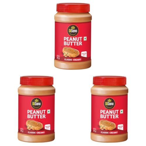 Image of DiSano Classic Peanut Butter Creamy, 924g, 25g Protein, Roasted Peanuts, Zero Cholesterol & Trans Fat, Gluten Free, Ideal for Pre & Post-Workout, Healthy Spread for Breakfast & Snacking (Pack of 3)