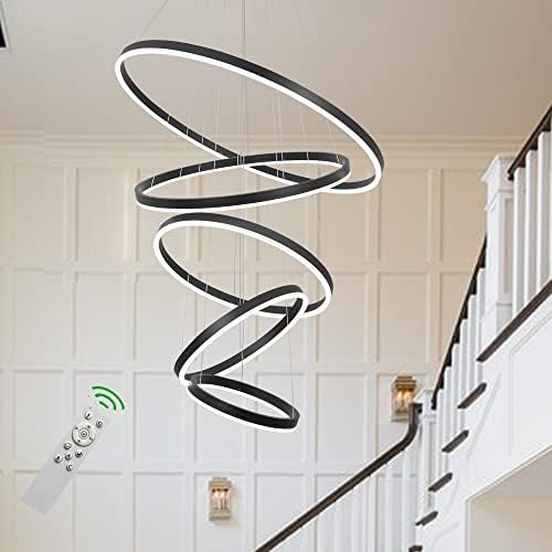 AUEAAOW Modern Black Chandelier Led Chandeliers 5 Ring Black Chandeliers Lighting Dimmable High Ceiling Foyer Entryway Luxury Contemporary Ceiling Light Fixtures D31.5 inch