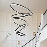 AUEAAOW Modern Black Chandelier Led Chandeliers 5 Ring Black Chandeliers Lighting Dimmable High Ceil