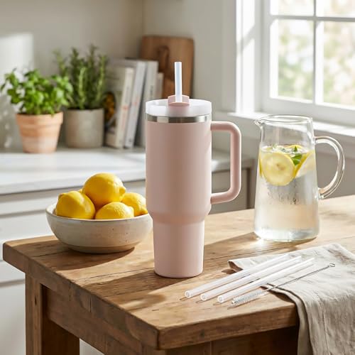 Image of 4 Pack Reusable Straws for Stanley Quencher H2.0 Tumbler 30oz | 40oz | 64oz, for Stanley Cup Accessories,Food Grade & BPA Free, Machine washable(for 30oz, Pink*4)