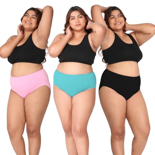 Image of Adira | 3XL to 10XL Cotton Panties for Women Plus Size | High Waist Panty with Full Coverage | Inside Elastic - No Elastic Exposure to Skin | Plus Size | Pack of 3