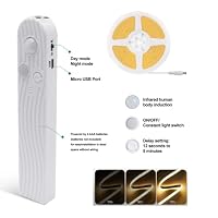 Cleiscry Klebe 1M 2M 3M LED Streifen LED Streifen mit Bewegungsmelder, Akku Aufladbar mit Auto On/Off und Timer für Schlafzimmer, Treppenhaus, Badezimmer, Küche, Treppe,Bett (cool Weiß (6000K), 2M) – Ansicht 4