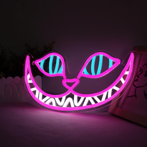 Cheshire Cat Neon Signs Alice in Wonderland Neon Light for Wall Art Decor, Smile Cat LED Lights for Dimmable LED Lights for Bedroom Man Cave Party Bar Background Decoration Birthday Gifts