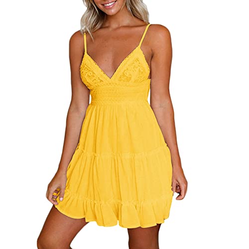 Robe midi en dentelle fine col en V coupe trapèze raffinée avec volants