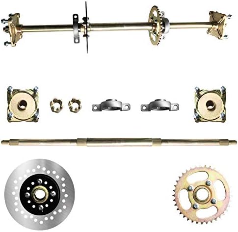 Julymoda Axle Kit with Chain Sprocket Brake Disc Pillow Block Suitable for DIY Go Kart Quad, Trike, Carts, ATV, Fits 6"-10" Wheels (32inch)