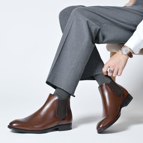 Image of OKKO Mens Chelsea Boots Genuine Leather Dress Boots for Men Classic Stylish Casual Slip On Ankle Boot for Men