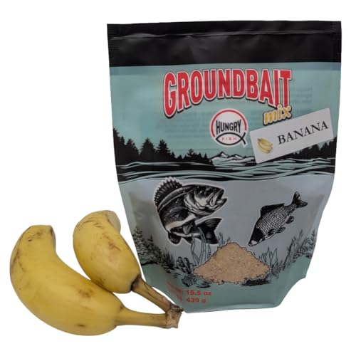 HungryFish Groundbait Fishing Chum Mix – Natural Fishing Bait for Carp, Catfish, Bluegill & Crappie – Strong Scent Trail, Fast Attraction, Safe for Lakes, Ponds & Rivers 15.5 oz (Banana)