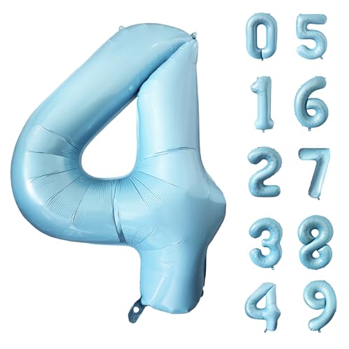 40 Inch Matte Blue 4 Number Balloons Light Blue Number 4 Foil Balloon Mylar Helium Balloon for Birthday Party Decoration Wedding Anniversary Supplies (Number 4)