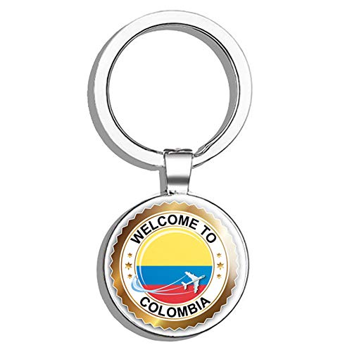 HJ Media Colombia Flag Welcome Label Metal Steel Keychain Ring Double Side Key Chain