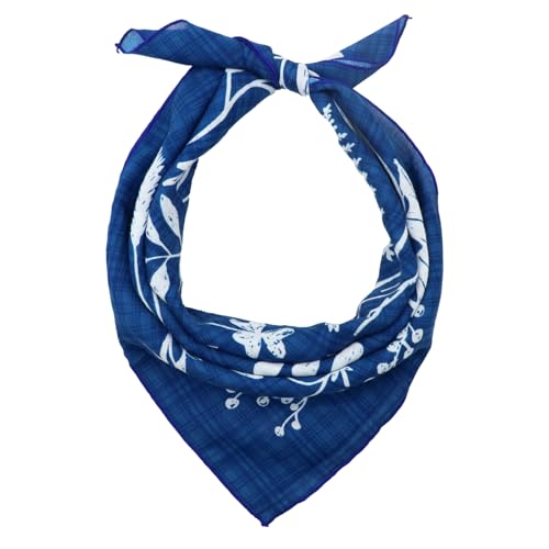 LJBFNN Floral Bandanas for Women Men, 21.56" Square Cotton Head Scarf Bandana Headband Handkerchief for Beach Camping Running (Navy blue-Leaves)