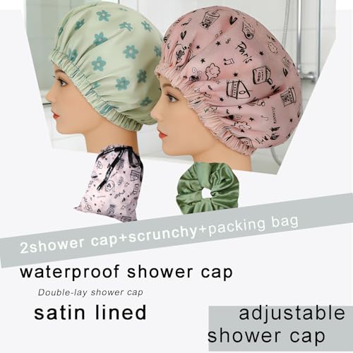 Bonnet de douche de luxe satin Genergy double couche réglable pour femme